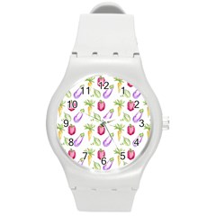 Vegetable Pattern Carrot Round Plastic Sport Watch (m) by Mariart