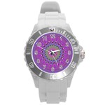 Art Mandala Design Ornament Flower Round Plastic Sport Watch (L) Front