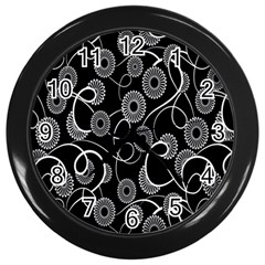 Floral Pattern Background Wall Clocks (black) by BangZart