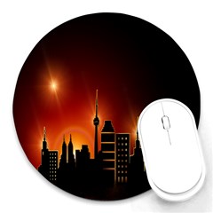 Gold Golden Skyline Skyscraper Round Mousepads by BangZart