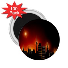 Gold Golden Skyline Skyscraper 2 25  Magnets (100 Pack)  by BangZart