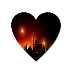 Gold Golden Skyline Skyscraper Heart Magnet by BangZart