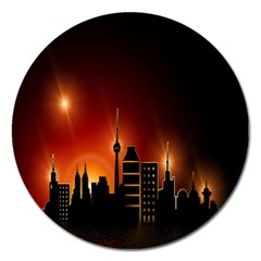 Gold Golden Skyline Skyscraper Magnet 5  (round) by BangZart