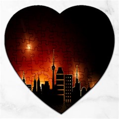 Gold Golden Skyline Skyscraper Jigsaw Puzzle (heart) by BangZart