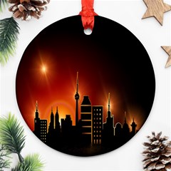 Gold Golden Skyline Skyscraper Round Ornament (two Sides) by BangZart