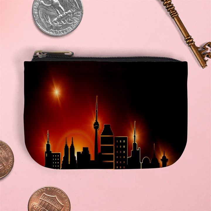 Gold Golden Skyline Skyscraper Mini Coin Purses