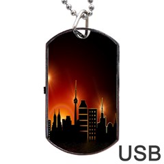 Gold Golden Skyline Skyscraper Dog Tag Usb Flash (two Sides) by BangZart