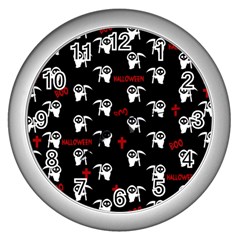 Death Pattern - Halloween Wall Clocks (silver)  by Valentinaart