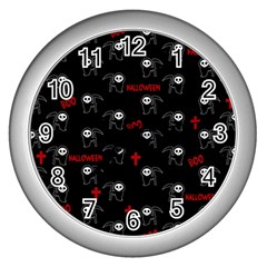 Death Pattern - Halloween Wall Clocks (silver)  by Valentinaart