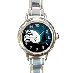 Halloween landscape Round Italian Charm Watch