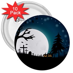 Halloween Landscape 3  Buttons (10 Pack)  by Valentinaart