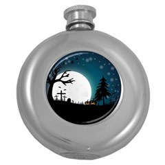 Halloween Landscape Round Hip Flask (5 Oz) by Valentinaart