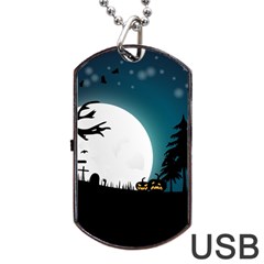 Halloween Landscape Dog Tag Usb Flash (one Side) by Valentinaart