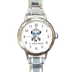 Cute Robot Round Italian Charm Watch by Valentinaart