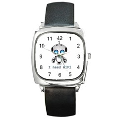 Cute Robot Square Metal Watch by Valentinaart