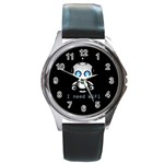 Cute Robot Round Metal Watch Front