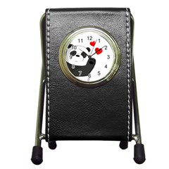 Cute Panda Pen Holder Desk Clocks by Valentinaart