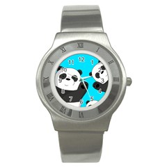 Cute pandas Stainless Steel Watch