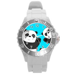 Cute pandas Round Plastic Sport Watch (L)