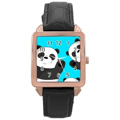 Cute pandas Rose Gold Leather Watch 