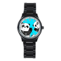 Cute Pandas Stainless Steel Round Watch by Valentinaart