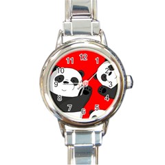 Cute Pandas Round Italian Charm Watch by Valentinaart