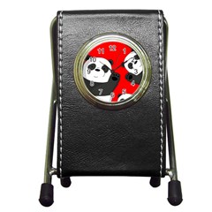 Cute Pandas Pen Holder Desk Clocks by Valentinaart