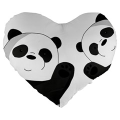 Cute Pandas Large 19  Premium Flano Heart Shape Cushions by Valentinaart