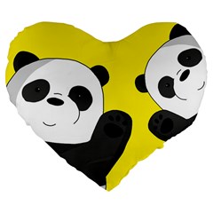 Cute Pandas Large 19  Premium Flano Heart Shape Cushions by Valentinaart