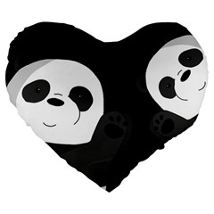 Cute Pandas Large 19  Premium Flano Heart Shape Cushions by Valentinaart