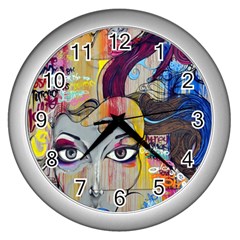 Graffiti Mural Street Art Painting Wall Clocks (silver)  by BangZart