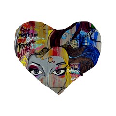 Graffiti Mural Street Art Painting Standard 16  Premium Flano Heart Shape Cushions by BangZart