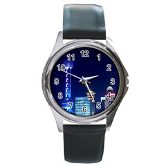 Shanghai Oriental Pearl Tv Tower Round Metal Watch by BangZart