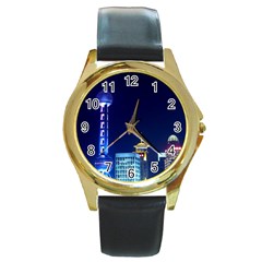 Shanghai Oriental Pearl Tv Tower Round Gold Metal Watch by BangZart