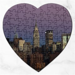 Skyline City Manhattan New York Jigsaw Puzzle (heart)