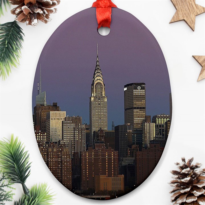 Skyline City Manhattan New York Oval Ornament (Two Sides)