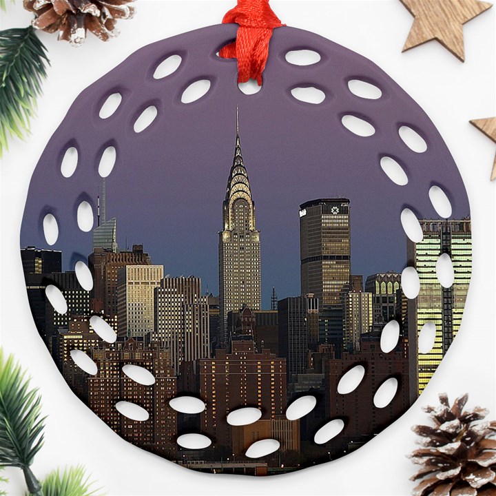 Skyline City Manhattan New York Ornament (Round Filigree)