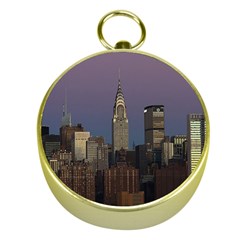 Skyline City Manhattan New York Gold Compasses by BangZart