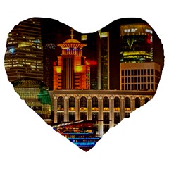 Shanghai Skyline Architecture Large 19  Premium Heart Shape Cushions by BangZart