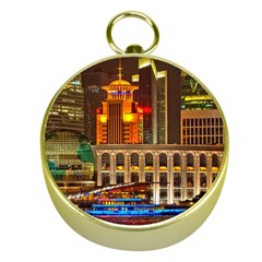 Shanghai Skyline Architecture Gold Compasses