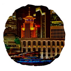 Shanghai Skyline Architecture Large 18  Premium Flano Round Cushions