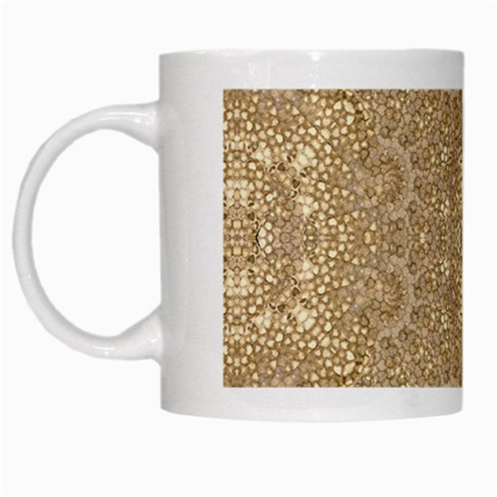 Ornate Golden Baroque Design White Mugs