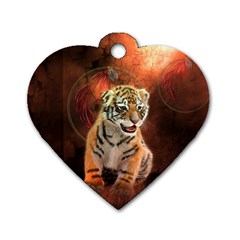 Cute Little Tiger Baby Dog Tag Heart (one Side) by FantasyWorld7