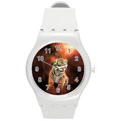 Cute Little Tiger Baby Round Plastic Sport Watch (m) by FantasyWorld7