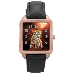 Cute Little Tiger Baby Rose Gold Leather Watch  by FantasyWorld7