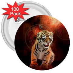 Cute Little Tiger Baby 3  Buttons (100 Pack)  by FantasyWorld7