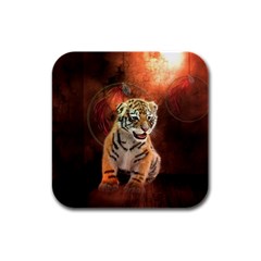 Cute Little Tiger Baby Rubber Square Coaster (4 Pack)  by FantasyWorld7