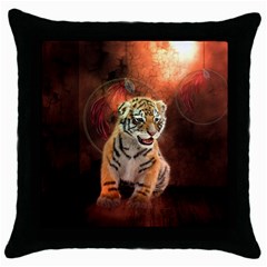 Cute Little Tiger Baby Throw Pillow Case (black) by FantasyWorld7