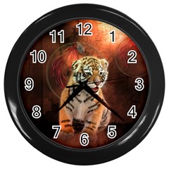 Cute Little Tiger Baby Wall Clocks (black) by FantasyWorld7