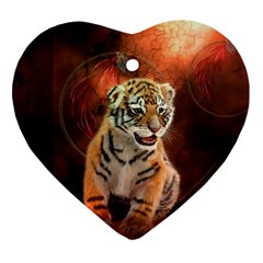 Cute Little Tiger Baby Heart Ornament (two Sides) by FantasyWorld7